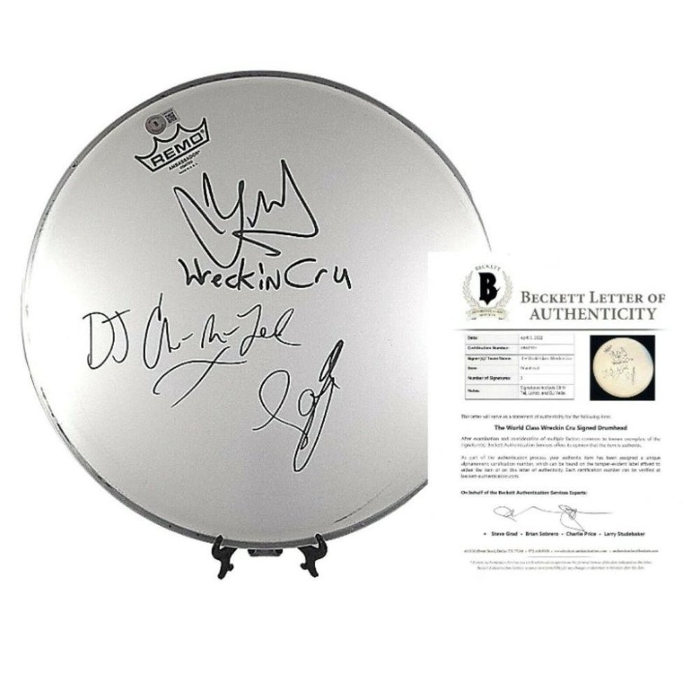 World Class Wreckin Cru Signed 14" Drumhead 3 Sigs Beckett Proof Autograph BAS